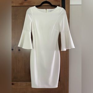 Calvin Klein 3/4 bell sleeve white sheath dress.  Size 2.
